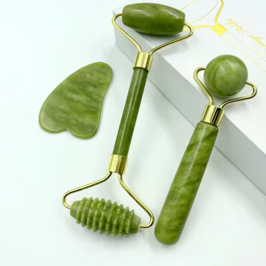 Set de Massage Facial en Jade 3-en-1